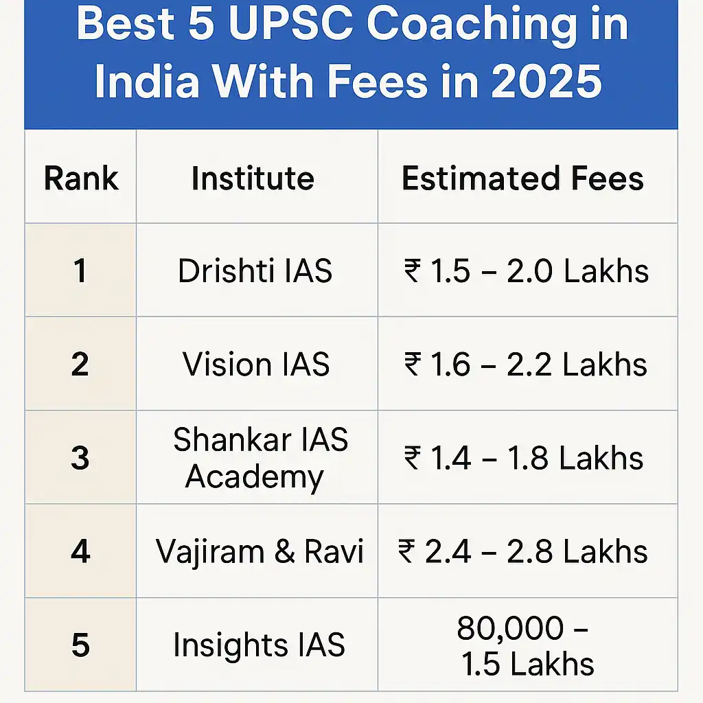 Best 5 upsc coaching in india With Fees In 2025